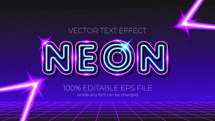 editable neon text effect style, EPS editable text effect