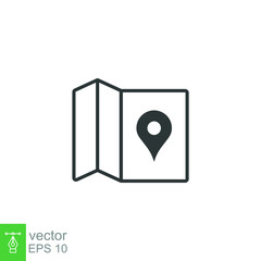 Map icon. Simple outline style. Road, place, journey, pin, landmark, find, point, paper, flat, travel, street marker concept. Vector illustration isolated on white background Editable stroke EPS 10