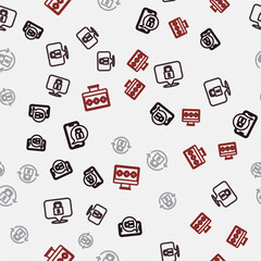 Set line Mobile with closed padlock, Lock, and Monitor password on seamless pattern. Vector
