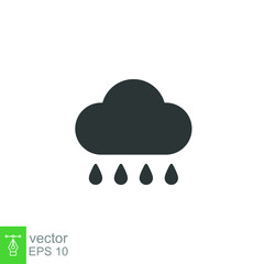 Rain cloud icon. Simple flat style. Drop water, cloudy symbol, raindrop, fall, spring, color, measure, nature, weather concept for web design. Vector illustration isolated on white background EPS 10