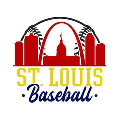 St. Louis, MO, USA Baseball Skyline City Silhouette Vector. Softball Design Style Icon Symbols. Sport America Ball. - obrazy, fototapety, plakaty