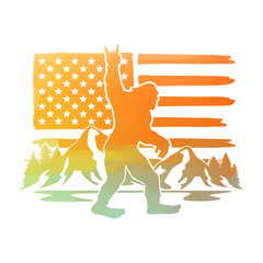 Bigfoot Rock Illustration Clip Art Design Shape. American Flag Silhouette Icon Vector. - obrazy, fototapety, plakaty