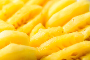 Close up of sliced pineapple fruit background, Tropical fruit