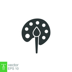 Painter palette and paint brush icon. Simple solid style. Paint artist, easel, art, watercolor, flat, black, drawing, creativity concept. Vector illustration isolated on white background. EPS 10