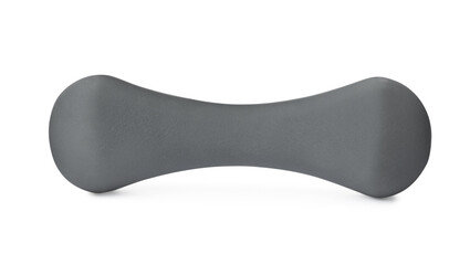 Grey dumbbell isolated on white. Weight training equipment