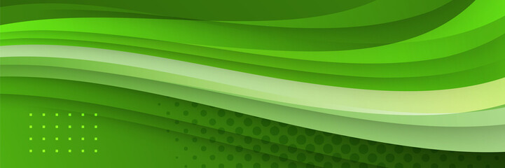 Abstract green gradient vector banner. Halftone dotted minimal contemporary long background. Vector abstract graphic design banner pattern background template.
