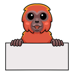 Cute little orangutan cartoon holding blank sign