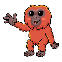 Obraz premium Cute little orangutan cartoon waving hand