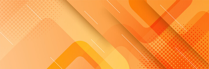 Orange abstract banner background. Abstract modern orange yellow white banner background gradient color. Yellow and orange gradient with circle halftone pattern curve wave decoration.