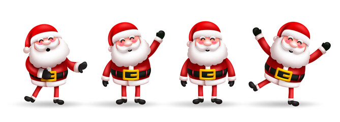 Santa claus christmas character vector set. Santa claus in 3d cute characters with laughing, standing and smiling pose and gestures for xmas collection design. Vector illustration.
