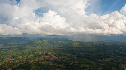 Aerial view of Agricultural landscape with farmland. Mountain landscape with green hills and farmland. Sri Lanka.