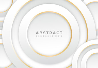 Abstract 3D Circle Papercut Layer White Background with Gold Line Effect Copy Space for Text