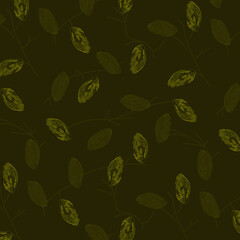 Pattern green forest leaf on a dark khaki background for your design seamless