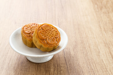 Moon Cake, traditional Chinese snack popular during the mid-autumn festival. 
