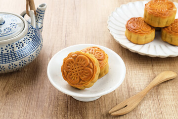 Moon Cake, traditional Chinese snack popular during the mid-autumn festival. 
