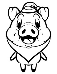 Cartoon illustration of Funny Piglets wearing santa claus costume like white beard and santa cap, best for sticker, mascot, and coloring book for kids