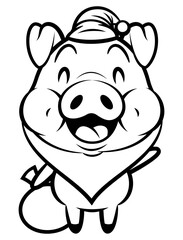 Cartoon illustration of Funny Piglets wearing santa claus costume like white beard and santa cap, and carrying A sack of gift to delivered for a good kids