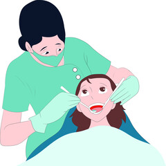 Female dentist examining female patient's teeth