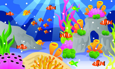 Fototapeta na wymiar underwater scenery, clown fish and coral