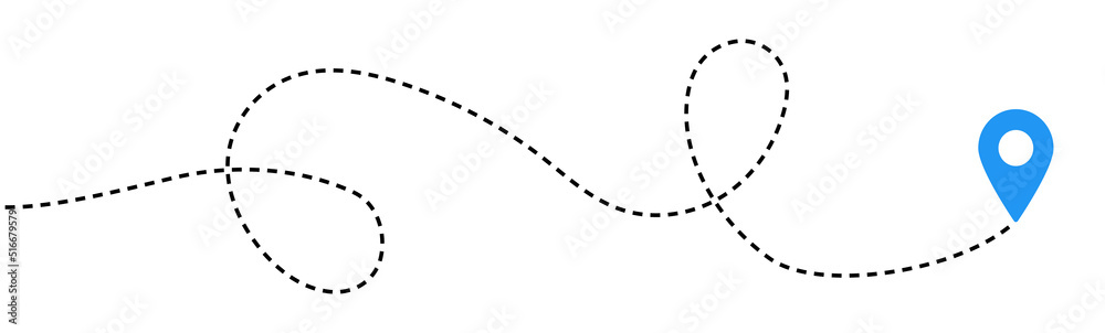 Poster dot line path route travel banner illustration with location map pin icon for destination.