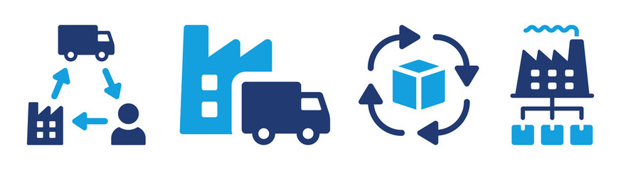 Supply chain icon vector set. Industry production with distribution process and logistics symbol illustration.