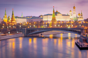 Fototapeta na wymiar Kremlin and Moscva river at dawn, Moscow Russia, long exposure image
