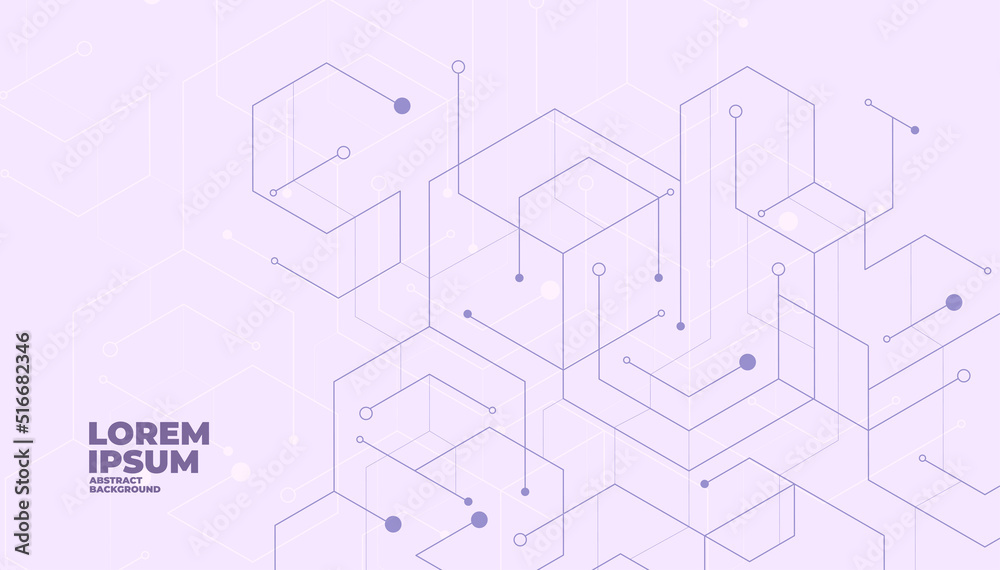 Wall mural abstract geometric dots connection on purple background. abstract hexagon technology connect for con