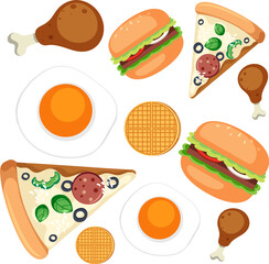 Set of fast food cartoon seamless