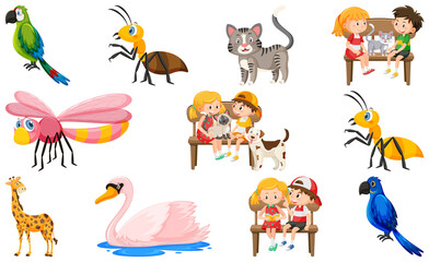 Set of various wild animals in cartoon style