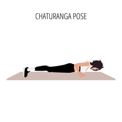 Young woman doing chaturanga pose yoga workout