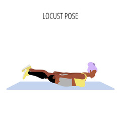 Young woman doing locust pose yoga workout