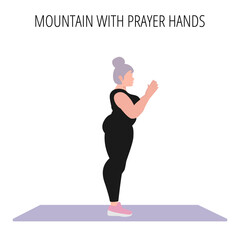 Fototapeta na wymiar Mountain with prayer hands pose yoga workout