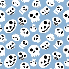 Halloween seamless cartoon sculls pattern for festive and wrapping paper and fabrics and clothes print and kids