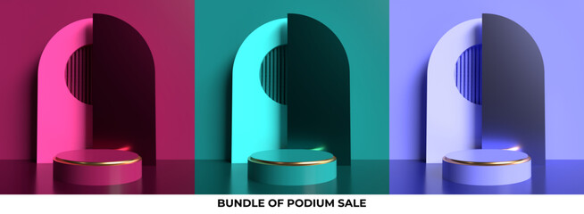 bundle of podium sale 3D render for sale product, promotion, luxury style