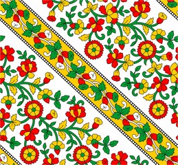Colorful kalamkari seamless background pattern design use of some colors.
