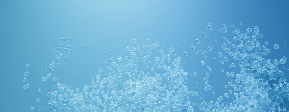 Abstract 3D Banner with Suspended Atoms. Blue, Medical concept.