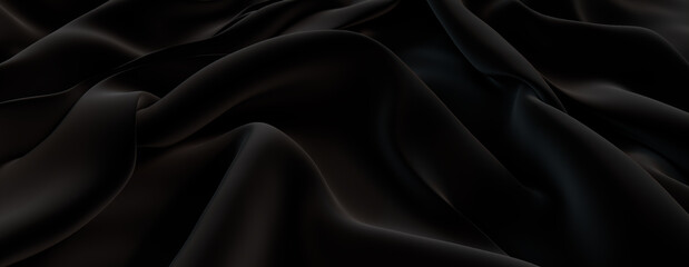 Black Cloth with Wrinkles and Folds. Smooth Surface Background.