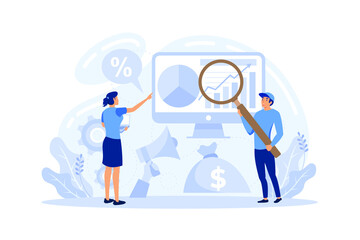 Market research concept. Business research for new product development. Market data statistics analysis and product advertising.