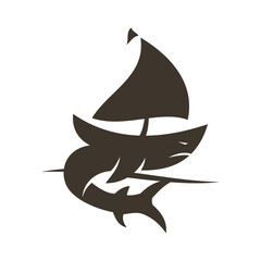 boat ship shark logo Icon Illustration Brand Identity