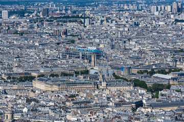 Obraz premium Paris, aerial view of the city, with the Pompidou center, and the Saint-Jacques tower 