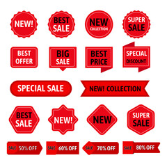 Collection of red discount label and banner.