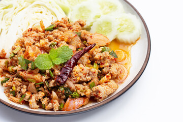 Thai spicy minced pork salad.