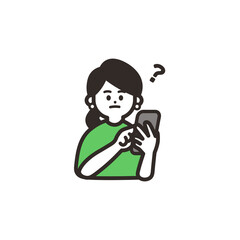 疑問に思いながら携帯を使用する女性 green