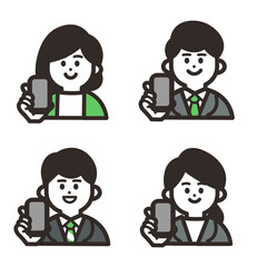 携帯を持つ会社員アイコンセット green