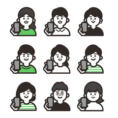 携帯を持つ人物アイコンセット green
