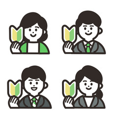 初心者マークを持つ会社員アイコンセット green