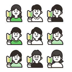初心者マークを持つ人物アイコンセット green