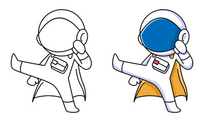 cute astronaut superhero coloring page for kids