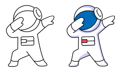 cute astronaut dabbing coloring page for kids