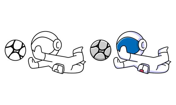 cute astronaut catching the ball coloring page for kids